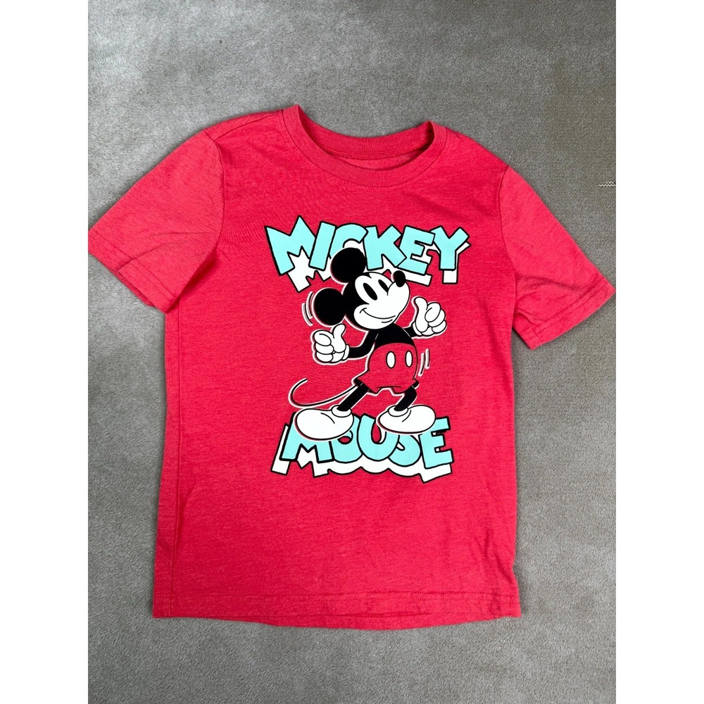 Disney Jumping Beans Mickey Mouse Shirt Boys 7 Red Graphic Print Casual Cotton